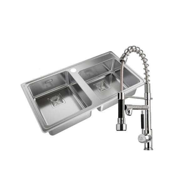 PILETA ACERO INOX. 304 QUADRA Q085A C/ANTIRREBALSE) 85,5 x 48,2 x 17,5 C/ COCINAS GOURMET PRANZO Cocina mesada Con Rociador Extraible